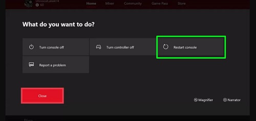 Restart Xbox one to connect to Internet